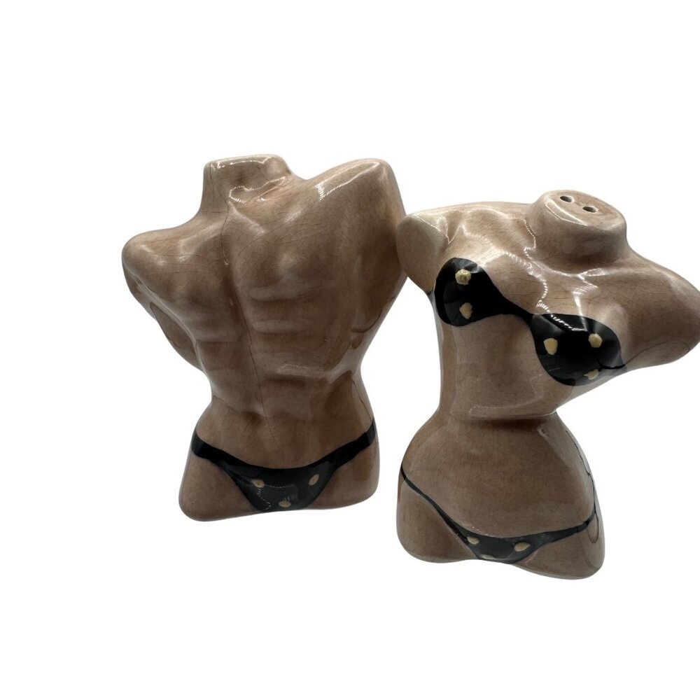 Vintage Ceramic Salt & Pepper Shakers Torso Design With Polka Dot Bikini Kitchen